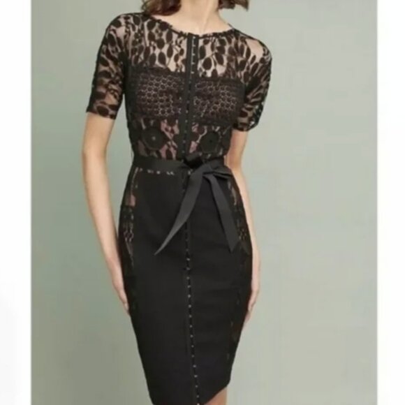Anthropologie Byron Lars Carissima Sheath Dress Black Women's 8 Elegant Regency - Picture 3 of 10